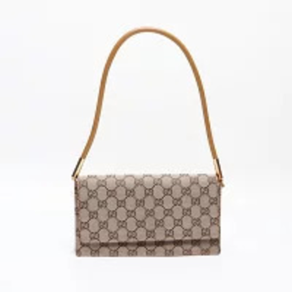 Gucci Beige Shoulder GG Brown Bag Canvas